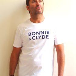 T-Shirt Col Rond  BONNIE & CLYDE White / Bleu Pétrole