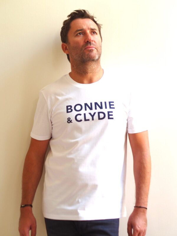 T-Shirt Col Rond  BONNIE & CLYDE White / Bleu Pétrole