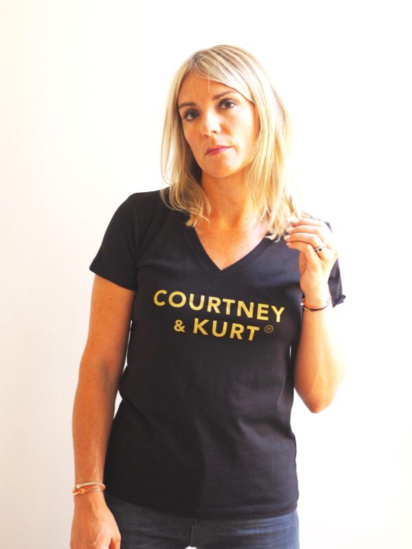 T-Shirt Col V COURTNEY & KURT Black / Gold Glitter