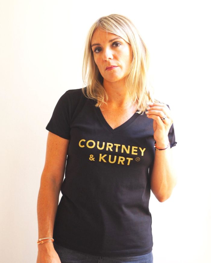 T-Shirt Col V COURTNEY & KURT Black / Gold Glitter