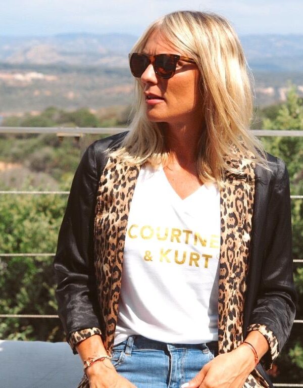 T-Shirt Col V COURTNEY & KURT Blanc / Gold Glitter