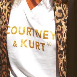 T-Shirt Col V COURTNEY & KURT Blanc / Gold Glitter