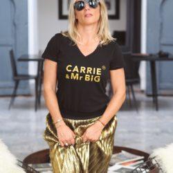 T-Shirt Col V CARRIE & MR.BIG Black / Gold Glitter