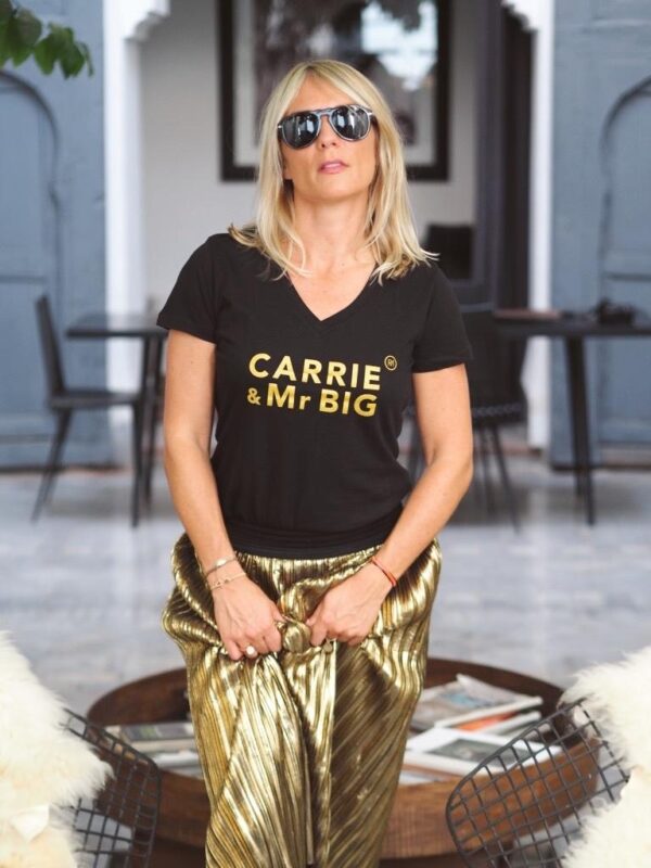 T-Shirt Col V CARRIE & MR.BIG Black / Gold Glitter