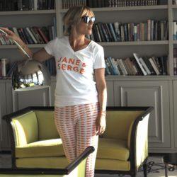 T-Shirt Col V JANE & SERGE  Blanc / Orange Tigre
