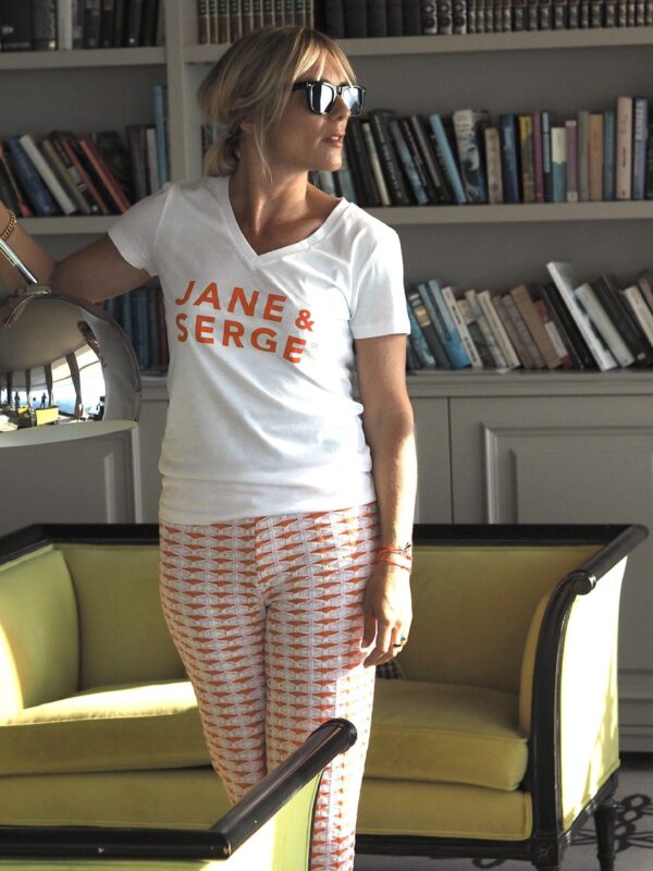T-Shirt Col V JANE & SERGE Blanc / Orange Tigre