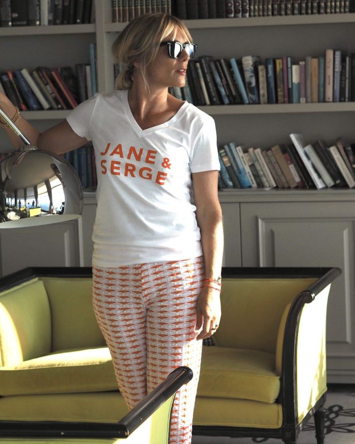 T-Shirt Col V JANE & SERGE  Blanc / Orange Tigre