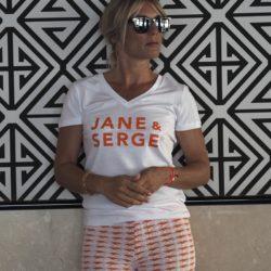 T-Shirt Col V JANE & SERGE  Blanc / Orange Tigre