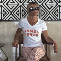 T-Shirt Col V JANE & SERGE  Blanc / Orange Tigre