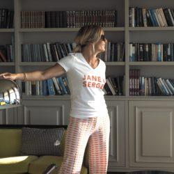 T-Shirt Col V JANE & SERGE  Blanc / Orange Tigre