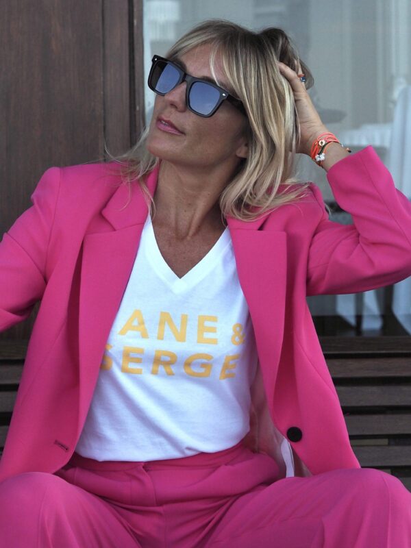 T-Shirt Col V JANE & SERGE Blanc / Soleil Samoan