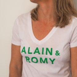 T-Shirt Col V  ALAIN & ROMY   Blanc / Vert