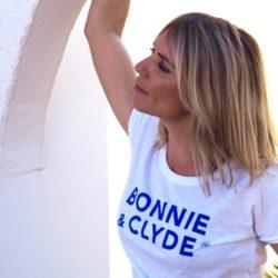 T-Shirt “flammé”  BONNIE & CLYDE   Blanc / Bleu Klein