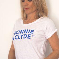 T-Shirt “flammé”  BONNIE & CLYDE   Blanc / Bleu Klein