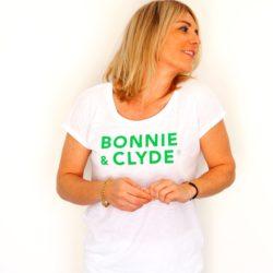 T-Shirt “flammé”  BONNIE & CLYDE   Blanc / Vert