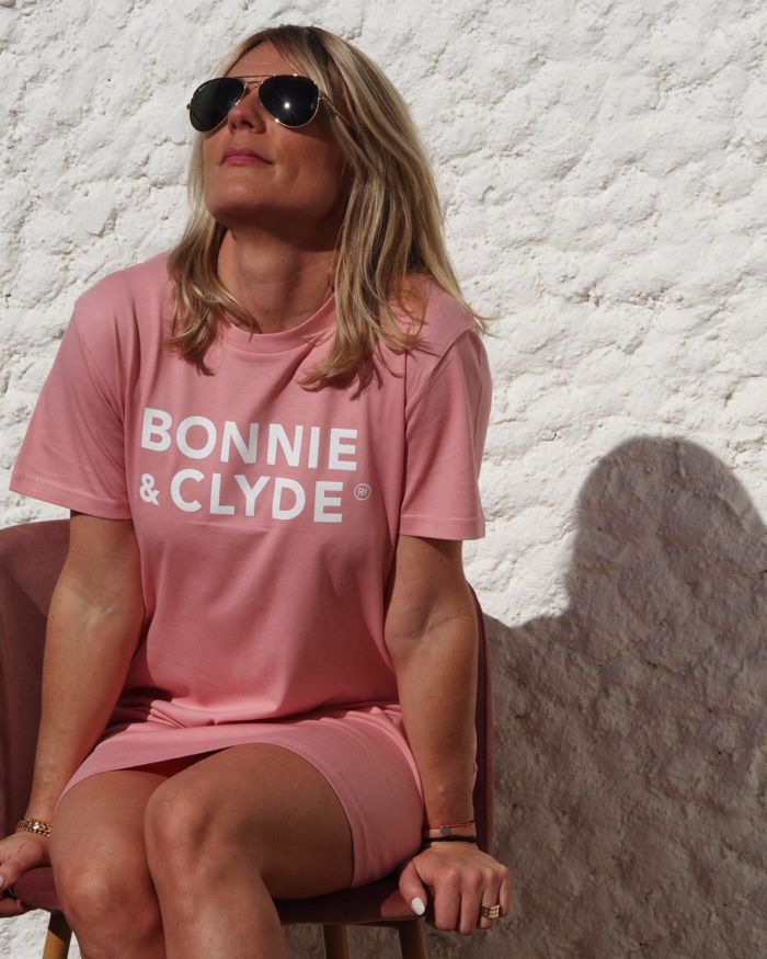 Robe T-Shirt  BONNIE & CLYDE  Rose Coton / Blanc