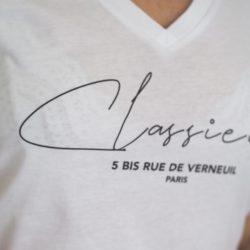 T-Shirt Col V   CLASSIEUX   Blanc / Black