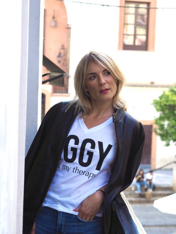 T-Shirt Col V IGGY is my therapy White / Black