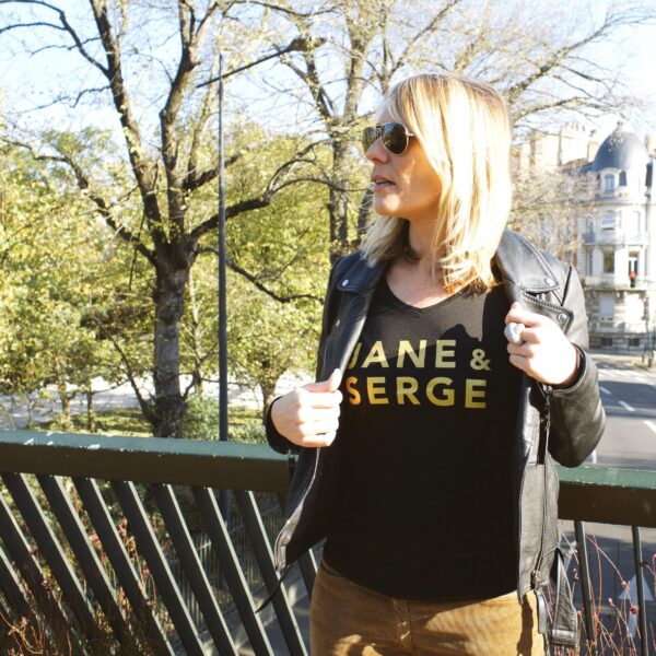 T-Shirt Col V JANE & SERGE Black / Gold
