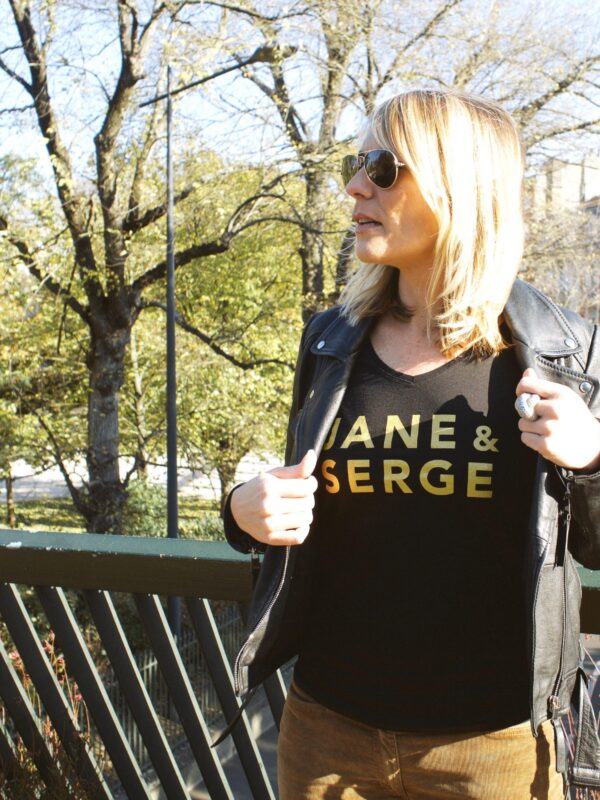 T-Shirt Col V JANE & SERGE Black / Gold