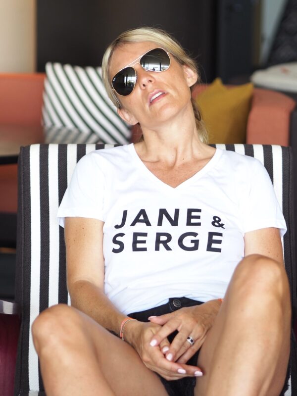 T-Shirt Col V JANE & SERGE Blanc / Black