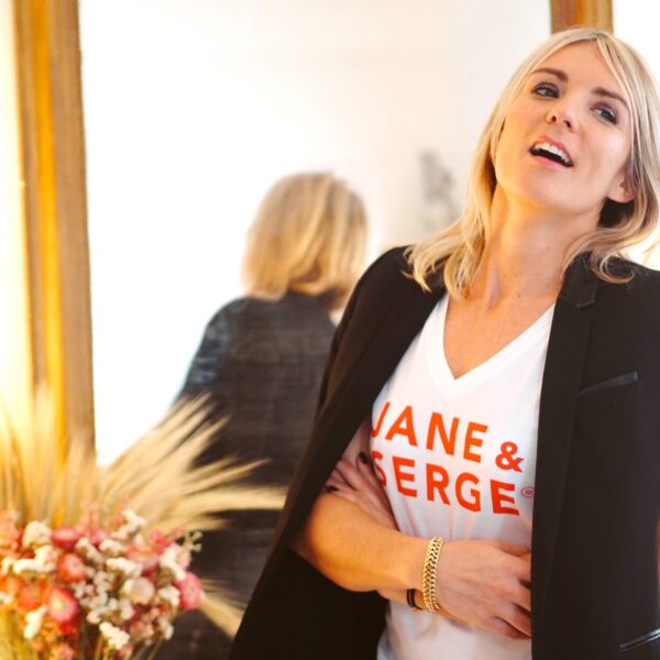 T-Shirt Col V JANE & SERGE Blanc / Rouge