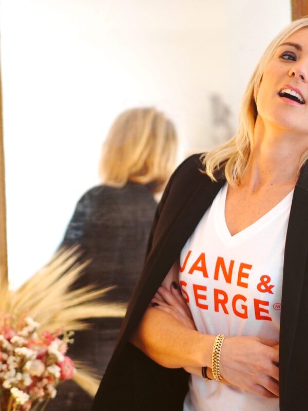 T-Shirt Col V JANE & SERGE Blanc / Rouge