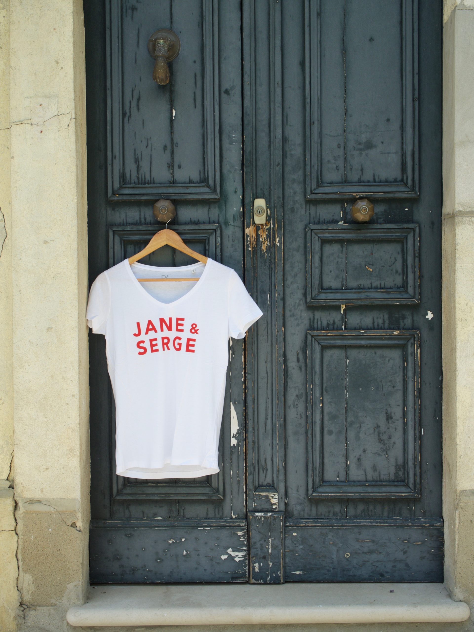 T-Shirt Col V JANE & SERGE Blanc / Rouge