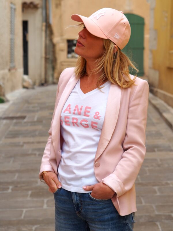 T-Shirt Col V JANE & SERGE Blanc / Rose poudré