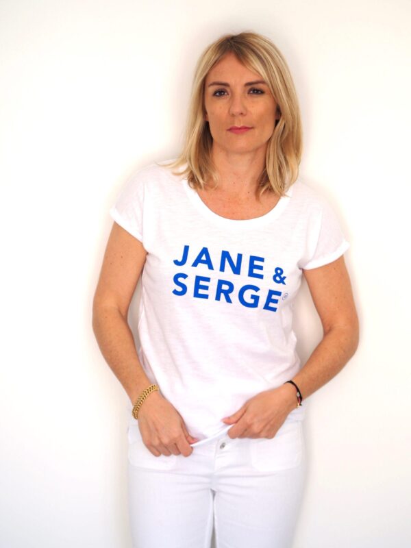 T-Shirt "flammé" JANE & SERGE Blanc / Bleu Klein
