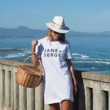 Robe T-Shirt  JANE & SERGE Blanc / Bleu Pétrole