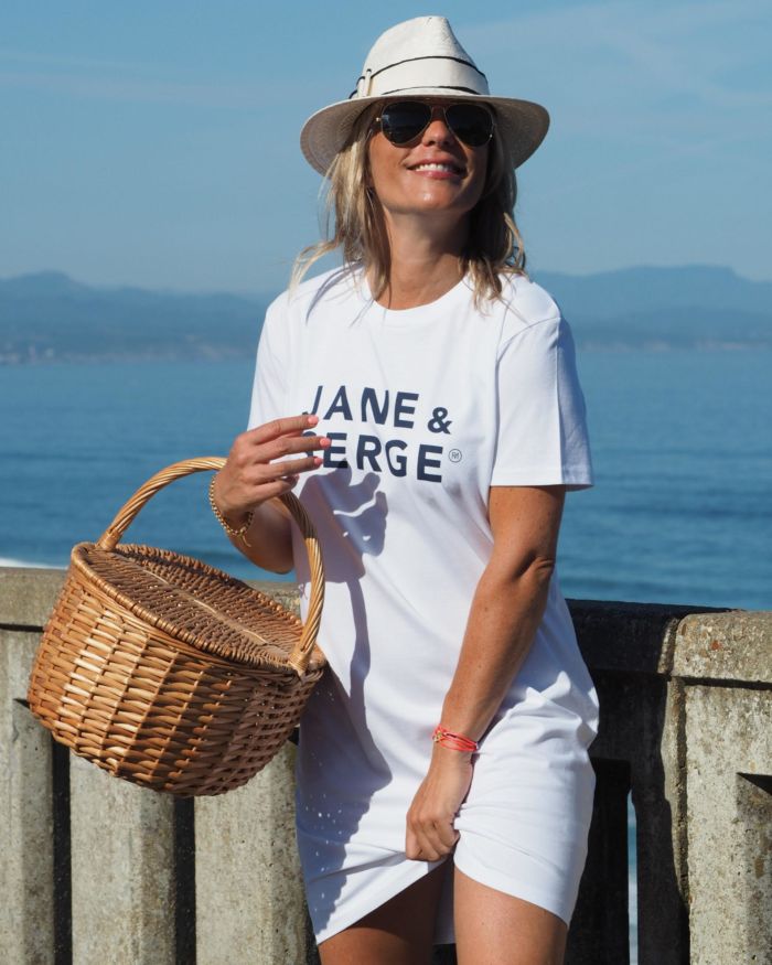 Robe T-Shirt  JANE & SERGE Blanc / Bleu Pétrole