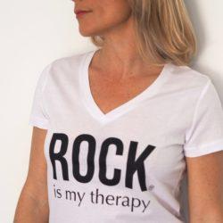 T-Shirt Col V ROCK is my therapy Blanc / Black
