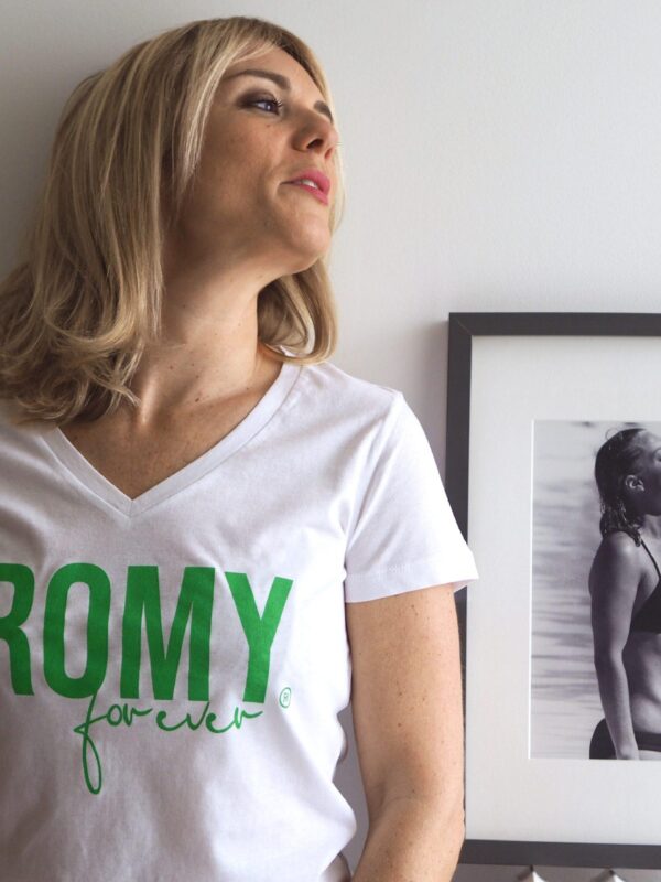 T-Shirt Col V ROMY Forever Blanc / Vert