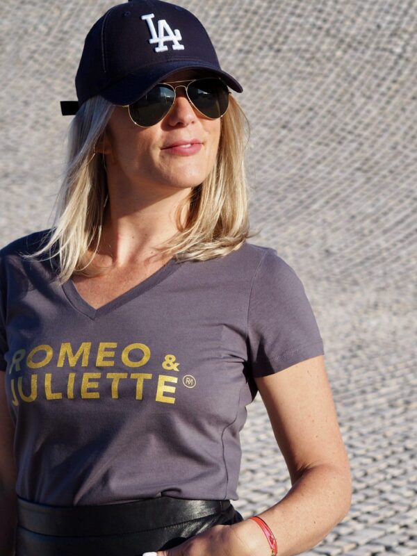 T-Shirt Col V ROMEO & JULIETTE Anthracite / Gold