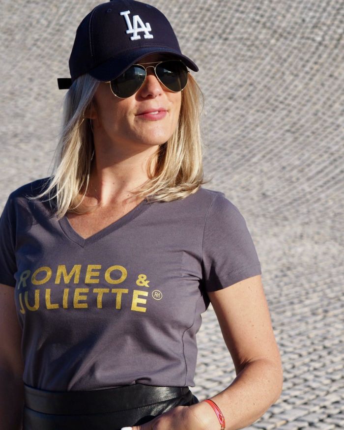 T-Shirt Col V ROMEO & JULIETTE  Anthracite / Gold