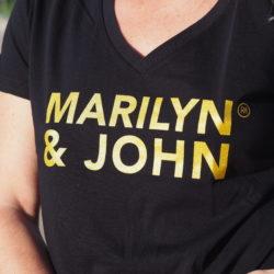 T-Shirt Col V MARILYN & JOHN Black / Gold Glitter
