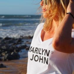 T-Shirt Col V MARILYN & JOHN Blanc / Black
