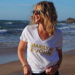 T-Shirt Col V MARILYN & JOHN Blanc / Gold Glitter