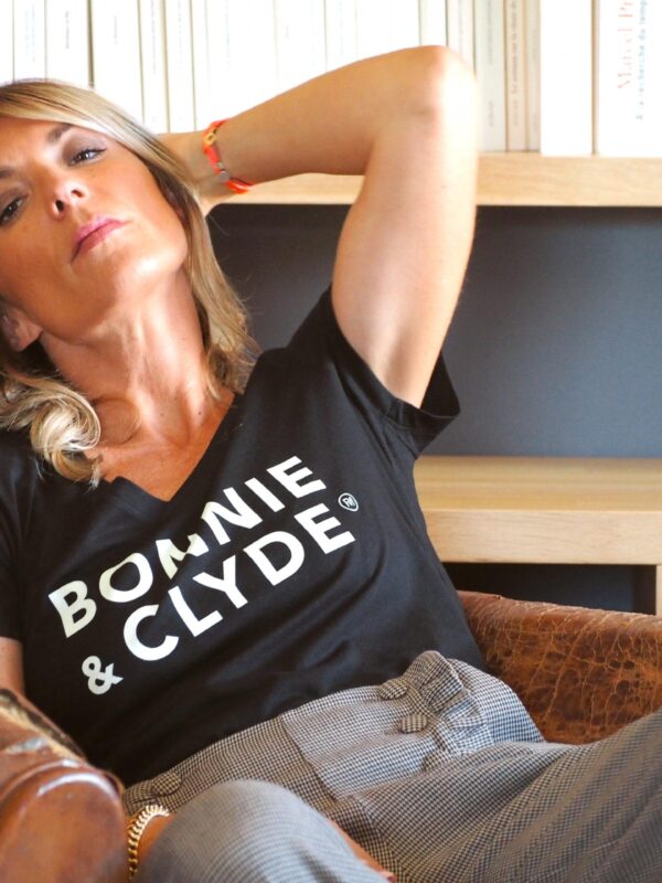 T-Shirt Col V  BONNIE & CLYDE Black / Amande
