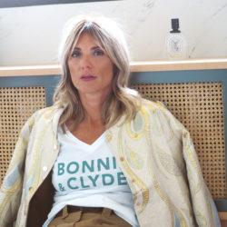 T-Shirt Col V  BONNIE & CLYDE Blanc / Beryl Green