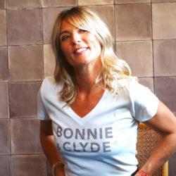 T-Shirt Col V  BONNIE & CLYDE Blanc / Vieux Rose