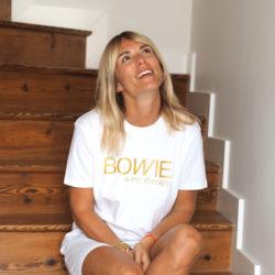 Robe T-Shirt  BOWIE is my therapy  Blanc / Gold Glitter
