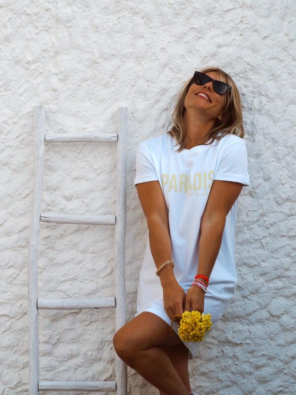 Robe T-Shirt PARADIS Forever White / Jaune poudré
