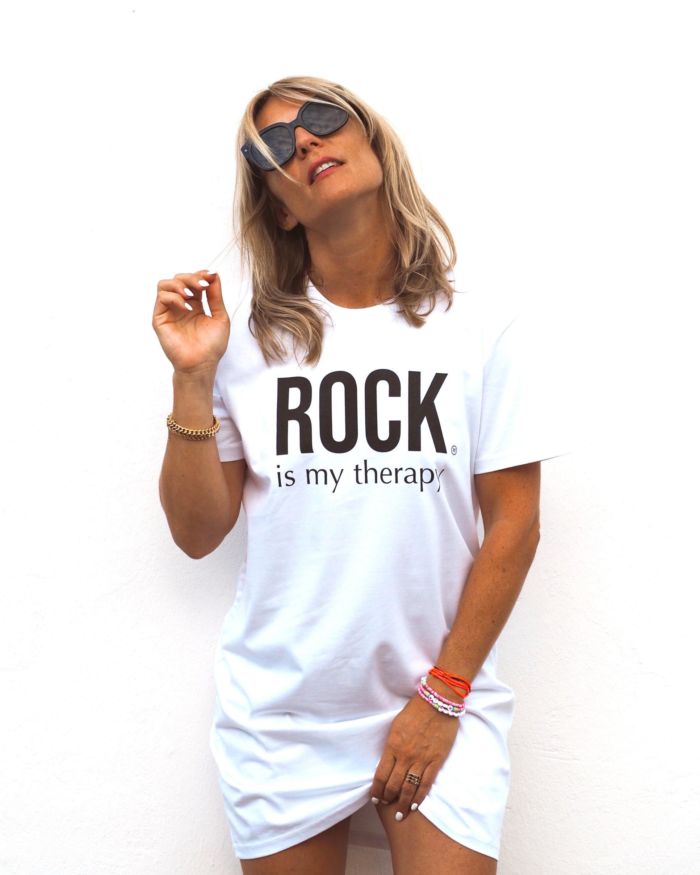 Robe T-Shirt  ROCK is my therapy  Blanc / Black