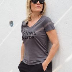 T-Shirt Col V  BONNIE & CLYDE Anthracite / Black