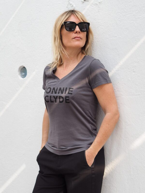 T-Shirt Col V  BONNIE & CLYDE Anthracite / Black