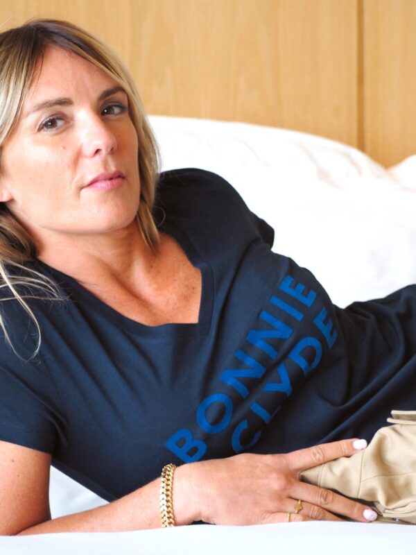 T-Shirt Col V  BONNIE & CLYDE Navy / Velours Bleu Roy