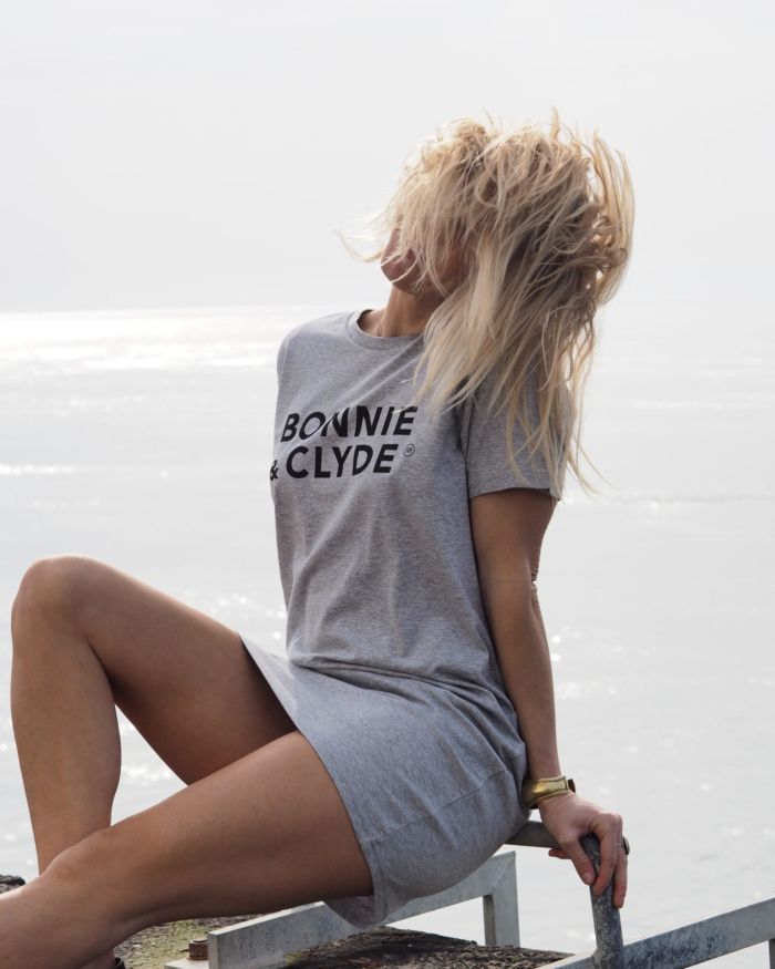 Robe T-Shirt  BONNIE & CLYDE  Gris chiné / Black