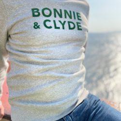 Sweat BONNIE & CLYDE Gris chiné / Velours Vert